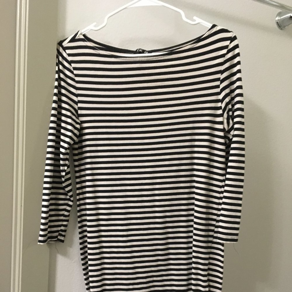 H&M Striped Black and Beige Dress Size Small